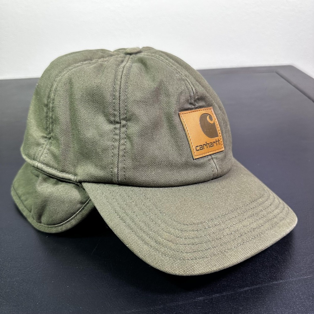 Carhartt Trapper Hat Fitted Mens Large Green Canvas Ear Flap Winter Workwear